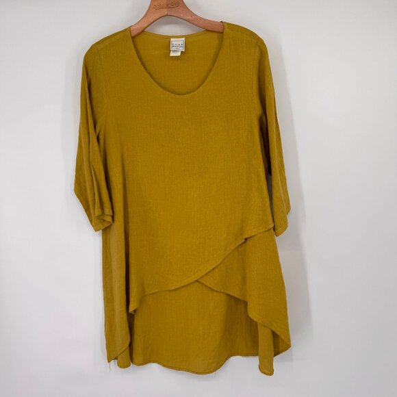 Pure Match Womens  chartreuse Tunic Top  3/4 Sleeves size large linen lagenlook - Picture 5 of 15